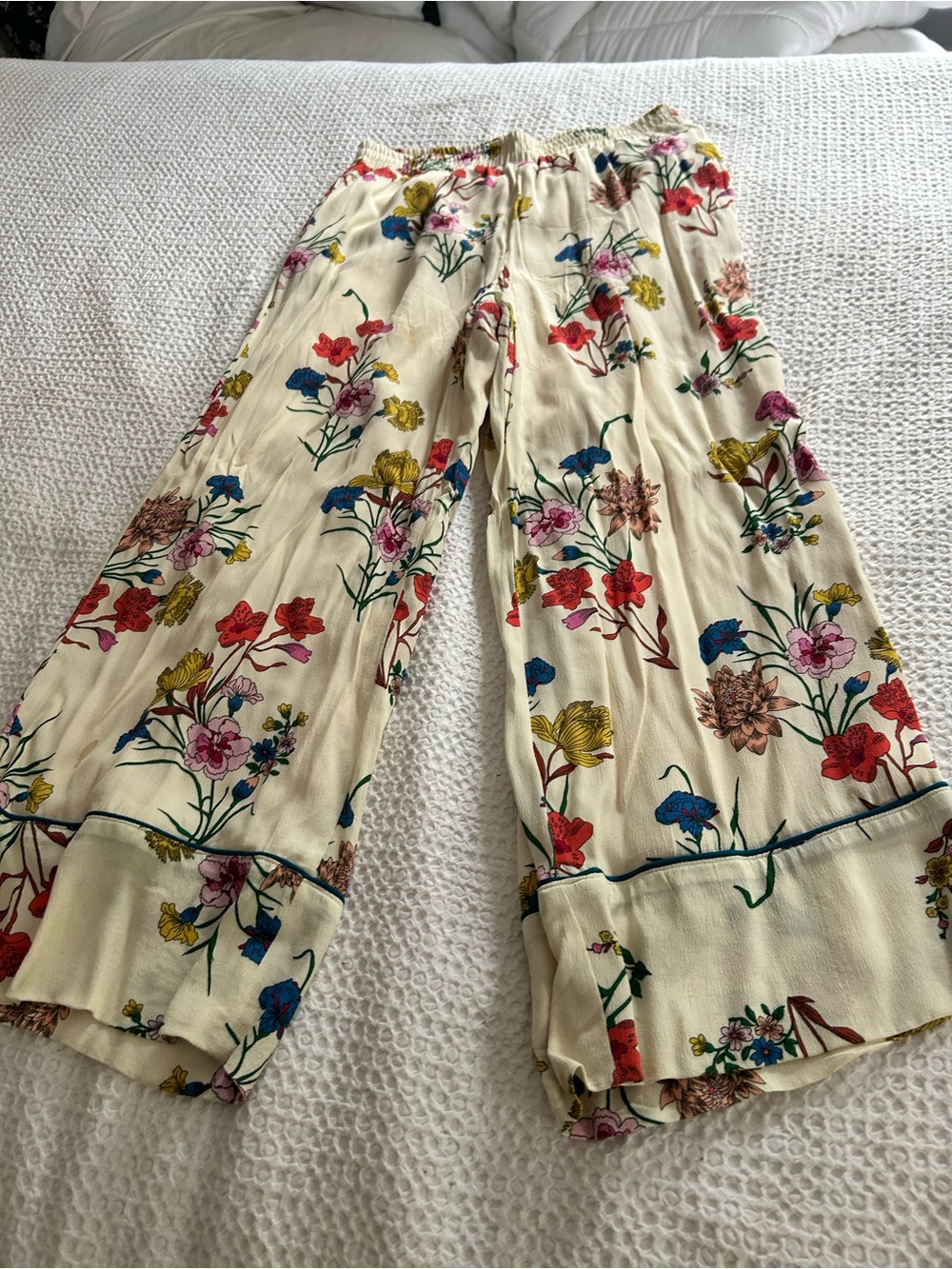 Lavender Brown Cream Wide-Leg Floral Pants
